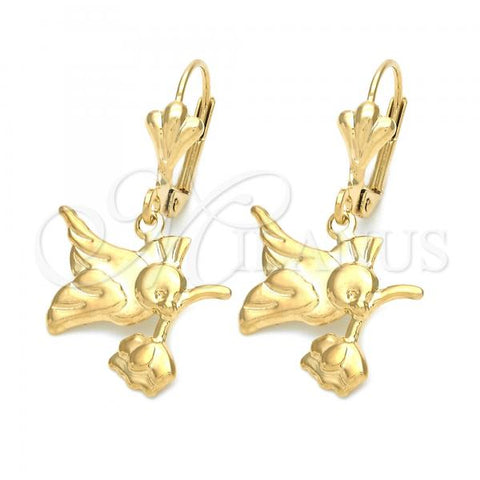 Oro Laminado Dangle Earring, Gold Filled Style Bird Design, Golden Finish, 02.32.0299