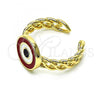 Oro Laminado Elegant Ring, Gold Filled Style Evil Eye Design, Red Enamel Finish, Golden Finish, 01.213.0019.1