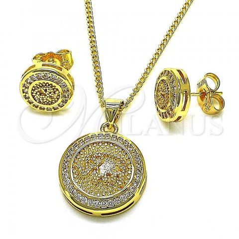 Oro Laminado Earring and Pendant Adult Set, Gold Filled Style Elephant Design, with White Micro Pave, Polished, Golden Finish, 10.156.0457