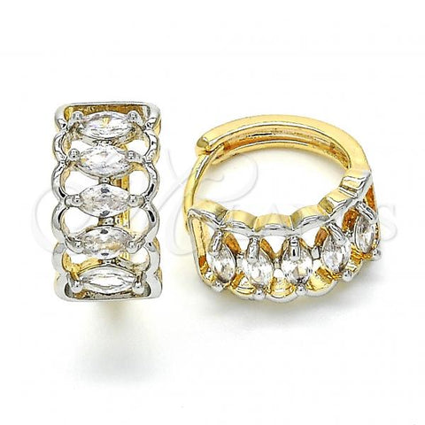 Oro Laminado Huggie Hoop, Gold Filled Style with White Cubic Zirconia, Polished, Two Tone, 02.210.0142.15