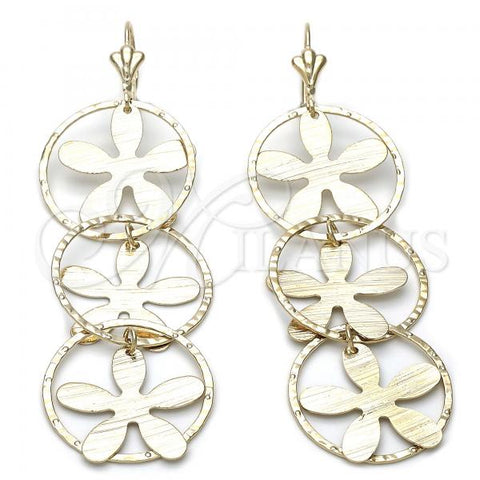 Oro Laminado Long Earring, Gold Filled Style Flower Design, Golden Finish, 68.008