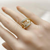 Oro Laminado Multi Stone Ring, Gold Filled Style Love Design, with White Cubic Zirconia, Polished, Golden Finish, 01.310.0042