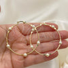 Oro Laminado Medium Hoop, Gold Filled Style Ball Design, with Ivory Pearl, Polished, Golden Finish, 02.02.0527.50