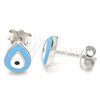 Sterling Silver Stud Earring, Teardrop Design, Turquoise Enamel Finish, Rhodium Finish, 02.336.0119