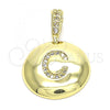 Oro Laminado Fancy Pendant, Gold Filled Style Initials Design, with White Cubic Zirconia, Polished, Golden Finish, 05.341.0003
