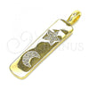Oro Laminado Fancy Pendant, Gold Filled Style Star and Moon Design, with White Micro Pave, Polished, Golden Finish, 05.342.0040