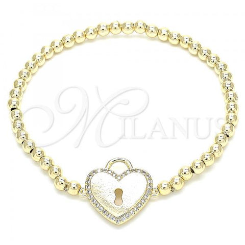 Oro Laminado Fancy Bracelet, Gold Filled Style Expandable Bead and Lock Design, with White Cubic Zirconia, Polished, Golden Finish, 03.299.0034.07