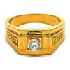 Oro Laminado Mens Ring, Gold Filled Style Solitaire and Greek Key Design, with White Cubic Zirconia, Diamond Cutting Finish, Golden Finish, 5.175.026.07 (Size 7)