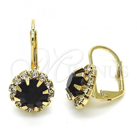 Oro Laminado Leverback Earring, Gold Filled Style Flower Design, with Amethyst and White Crystal, Polished, Golden Finish, 5.125.007