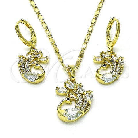 Oro Laminado Earring and Pendant Adult Set, Gold Filled Style Peacock Design, with White Cubic Zirconia and White Micro Pave, Polished, Golden Finish, 10.196.0126.1