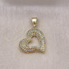 Oro Laminado Fancy Pendant, Gold Filled Style Heart Design, with White Micro Pave, Polished, Golden Finish, 05.411.0026