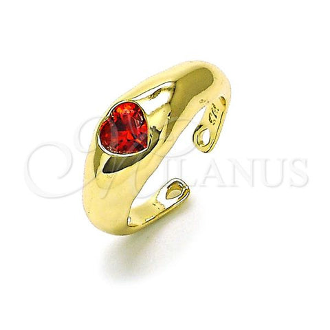 Oro Laminado Multi Stone Ring, Gold Filled Style Heart Design, with Garnet Cubic Zirconia, Polished, Golden Finish, 01.213.0053