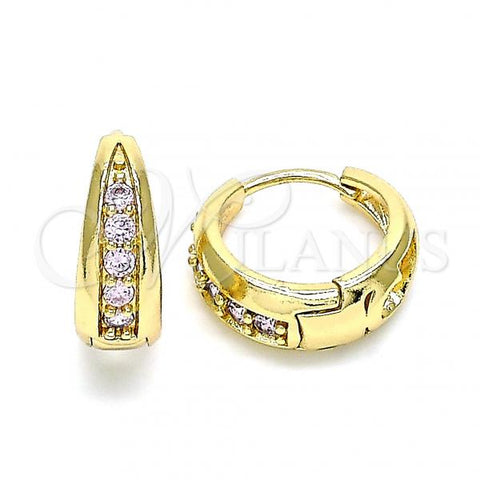 Oro Laminado Huggie Hoop, Gold Filled Style with Pink Cubic Zirconia, Polished, Golden Finish, 02.210.0599.3.15