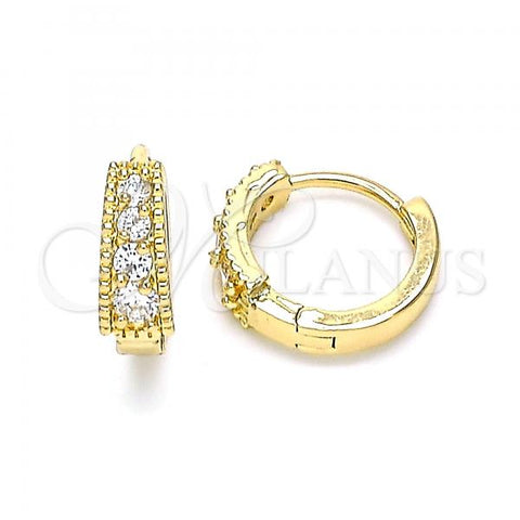 Oro Laminado Huggie Hoop, Gold Filled Style with White Cubic Zirconia, Polished, Golden Finish, 02.210.0639.12
