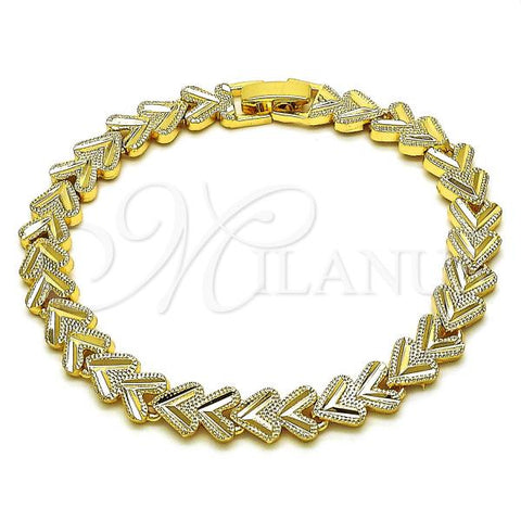 Oro Laminado Solid Bracelet, Gold Filled Style Heart Design, Diamond Cutting Finish, Golden Finish, 03.413.0004.07
