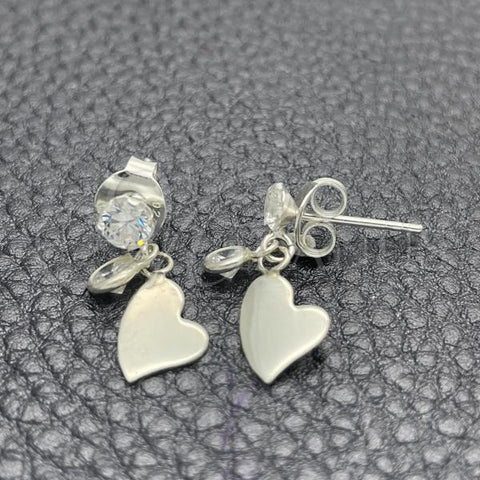 Sterling Silver Dangle Earring, Heart Design, with White Cubic Zirconia, Polished, Silver Finish, 02.401.0074