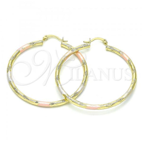 Oro Laminado Large Hoop, Gold Filled Style Diamond Cutting Finish, Tricolor, 02.213.0152.1.50