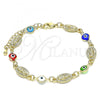 Oro Laminado Fancy Bracelet, Gold Filled Style Guadalupe and Evil Eye Design, Multicolor Resin Finish, Golden Finish, 03.351.0134.07