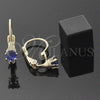 Oro Laminado Leverback Earring, Gold Filled Style with Tanzanite Cubic Zirconia, Polished, Golden Finish, 5.128.101