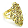 Oro Laminado Elegant Ring, Gold Filled Style Bow and Filigree Design, Diamond Cutting Finish, Golden Finish, 01.233.0027.07