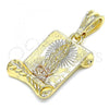 Oro Laminado Religious Pendant, Gold Filled Style Guadalupe Design, Polished, Tricolor, 05.351.0139.1