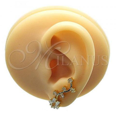 Oro Laminado Earcuff Earring, Gold Filled Style Star Design, with White Cubic Zirconia, Polished, Golden Finish, 02.210.0735