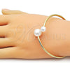 Oro Laminado Individual Bangle, Gold Filled Style Ball Design, with Ivory Pearl, Polished, Golden Finish, 07.341.0069