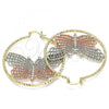Oro Laminado Large Hoop, Gold Filled Style Butterfly Design, with White Crystal, Diamond Cutting Finish, Tricolor, 02.380.0008.50