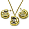 Oro Laminado Earring and Pendant Adult Set, Gold Filled Style Snail and Hollow Design, Polished, Golden Finish, 10.282.0015