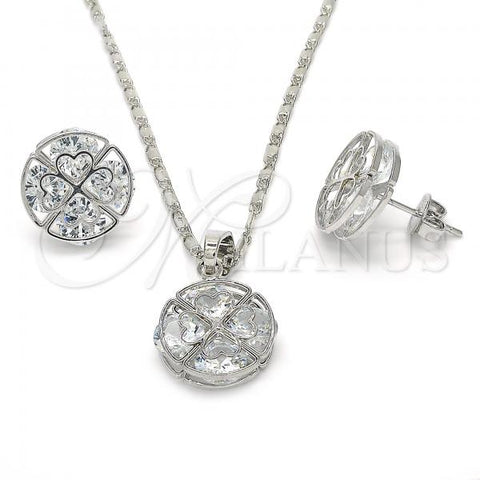 Rhodium Plated Earring and Pendant Adult Set, with White Cubic Zirconia, Polished, Rhodium Finish, 10.106.0002.1