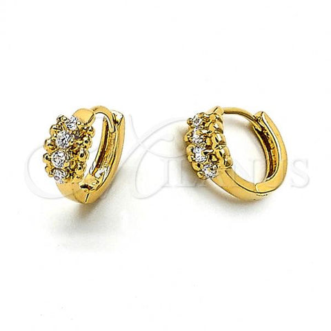 Oro Laminado Huggie Hoop, Gold Filled Style with White Cubic Zirconia, Polished, Golden Finish, 5.130.019