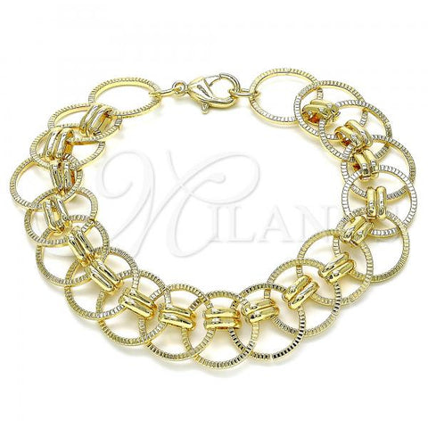 Oro Laminado Charm Bracelet, Gold Filled Style Chunky Design, Polished, Golden Finish, 03.331.0184.08