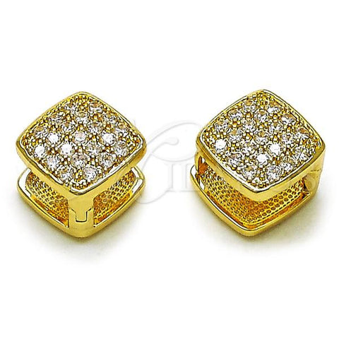 Oro Laminado Huggie Hoop, Gold Filled Style with White Cubic Zirconia, Polished, Golden Finish, 02.283.0175.12