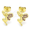 Oro Laminado Stud Earring, Gold Filled Style Angel and Heart Design, with Ruby Micro Pave, Polished, Golden Finish, 02.156.0462.1