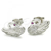 Sterling Silver Stud Earring, Swan Design, with Ruby and White Micro Pave, Polished, Rhodium Finish, 02.336.0105