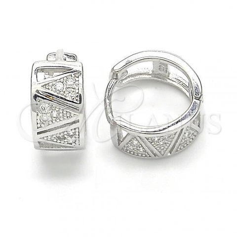 Sterling Silver Huggie Hoop, with White Micro Pave, Polished, Rhodium Finish, 02.332.0030.12