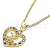 Oro Laminado Pendant Necklace, Gold Filled Style Heart and Little Girl Design, with Garnet and White Micro Pave, Polished, Golden Finish, 04.156.0342.1.20