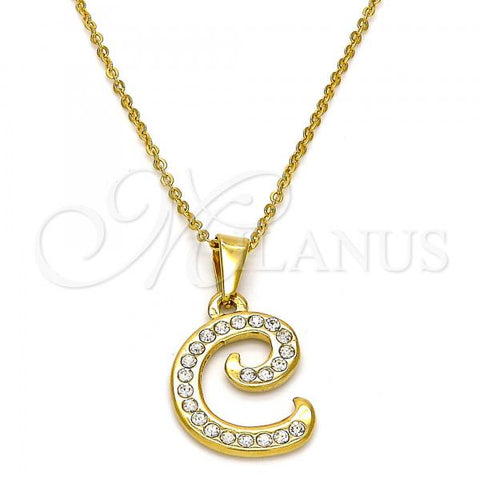 Stainless Steel Pendant Necklace, Initials and Rolo Design, with White Crystal, Polished, Golden Finish, 04.238.0003.18