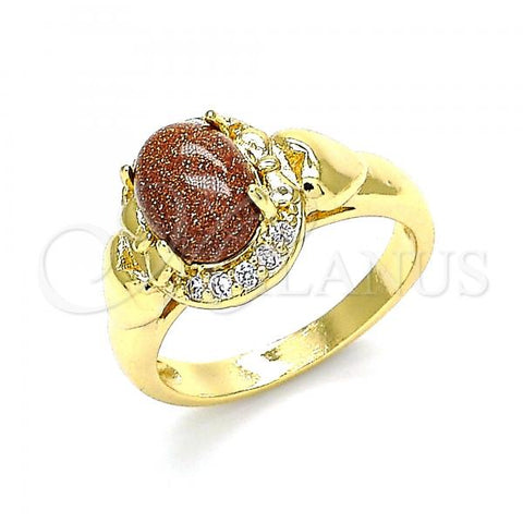 Oro Laminado Multi Stone Ring, Gold Filled Style Heart and Bow Design, with Brown  and White Cubic Zirconia, Polished, Golden Finish, 01.210.0132.07