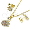 Oro Laminado Earring and Pendant Adult Set, Gold Filled Style Swan Design, with Multicolor Micro Pave, Polished, Golden Finish, 10.316.0039