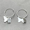 Sterling Silver Small Hoop, Butterfly and Flower Design, Polished, Silver Finish, 02.401.0010.15