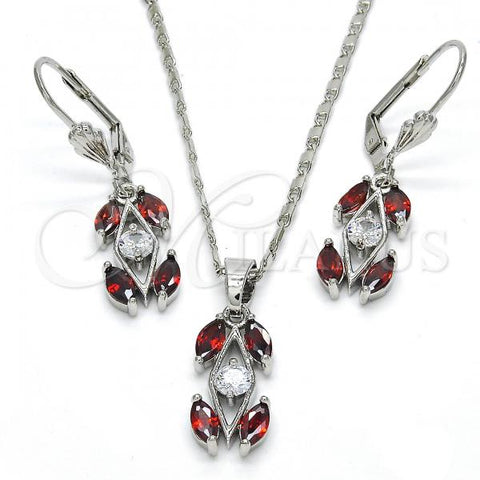 Rhodium Plated Earring and Pendant Adult Set, with Garnet and White Cubic Zirconia, Polished, Rhodium Finish, 10.210.0067.6