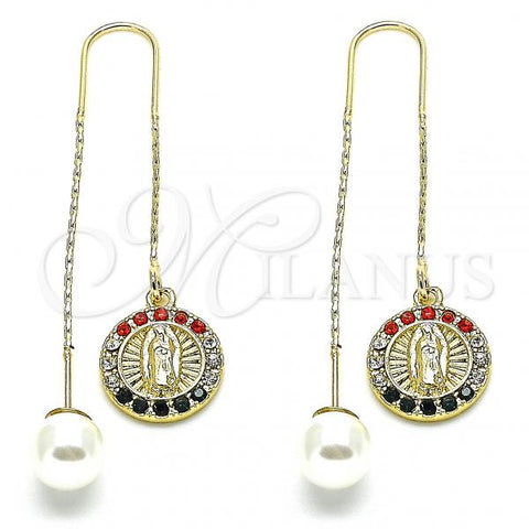 Oro Laminado Threader Earring, Gold Filled Style Guadalupe Design, with Multicolor Crystal, Polished, Golden Finish, 02.253.0007.1
