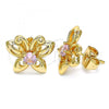 Oro Laminado Stud Earring, Gold Filled Style Butterfly Design, with Pink Cubic Zirconia, Polished, Golden Finish, 02.387.0020