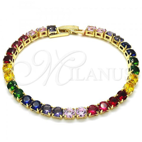 Oro Laminado Tennis Bracelet, Gold Filled Style with Multicolor Cubic Zirconia, Polished, Golden Finish, 03.221.0056.6.08