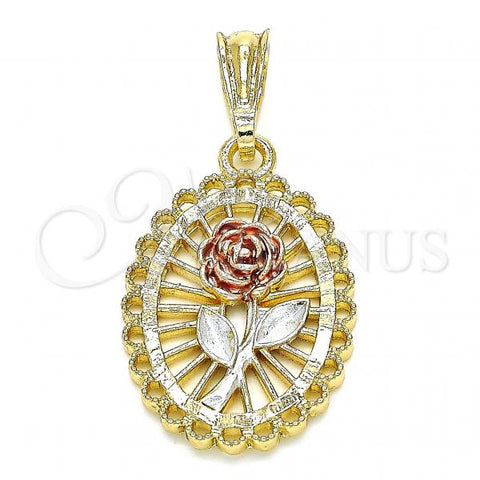 Oro Laminado Fancy Pendant, Gold Filled Style Flower Design, Polished, Tricolor, 05.351.0132.1