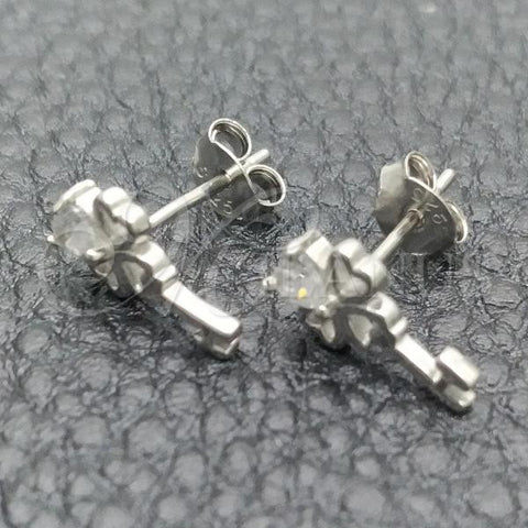 Sterling Silver Stud Earring, key Design, with White Cubic Zirconia, Polished, Rhodium Finish, 02.285.0072.1