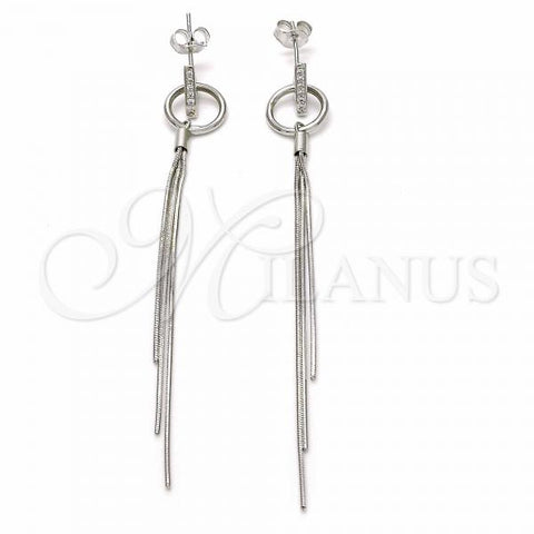Sterling Silver Long Earring, with White Micro Pave, Polished, Rhodium Finish, 02.285.0103