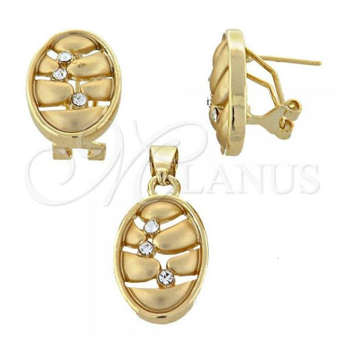 Oro Laminado Earring and Pendant Adult Set, Gold Filled Style with Golden Crystal, Matte Finish, Golden Finish, 5.053.002