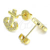 Oro Laminado Stud Earring, Gold Filled Style Anchor Design, with White Micro Pave, Polished, Golden Finish, 02.156.0463